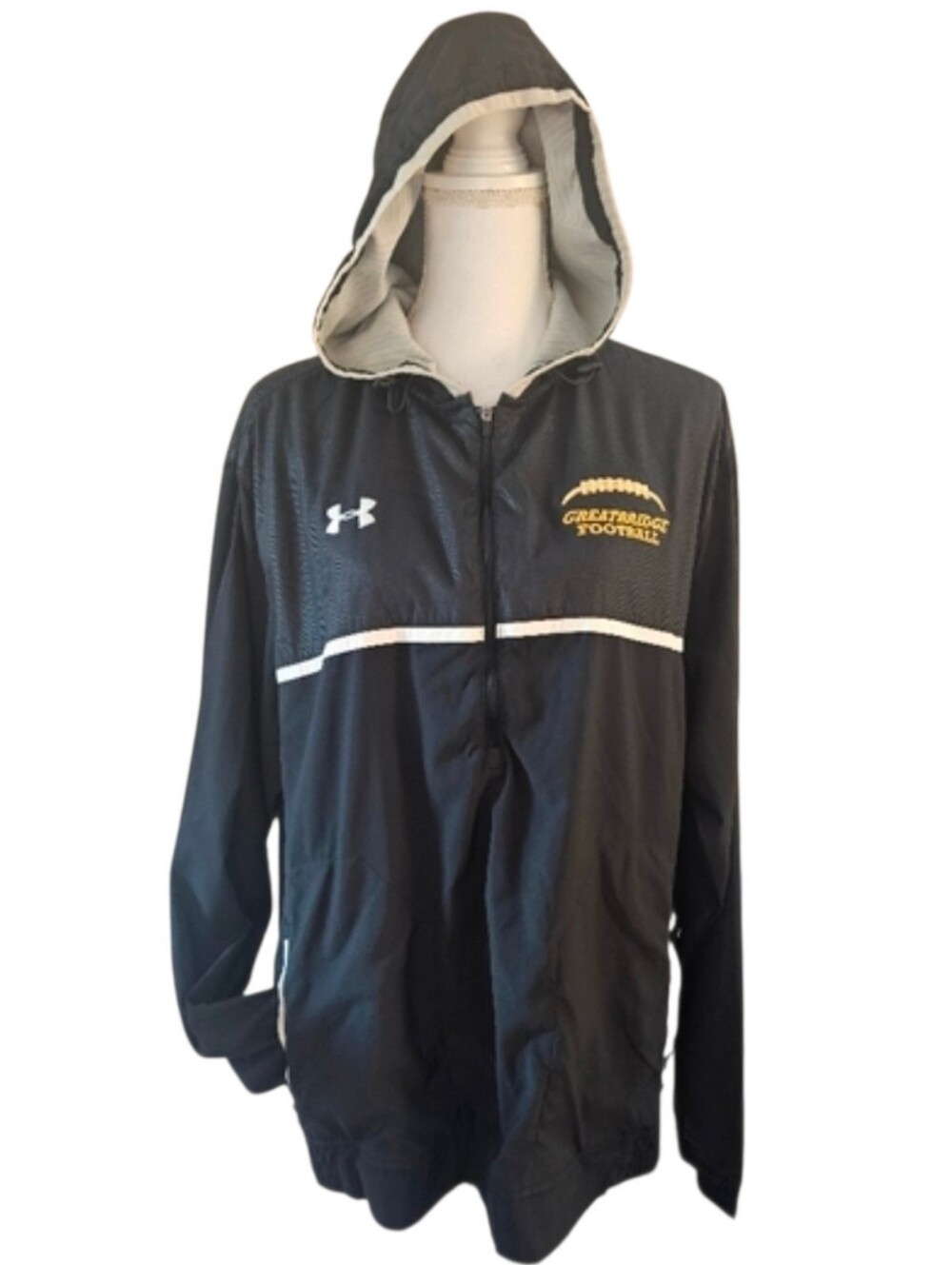 Under Armour Men XL Black Hooded Full Zip Windbreaker Greatbridge Football